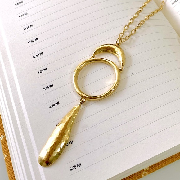 Sole Society Jewelry - Sole Society Hammered 12k Gold-Plated Open Ring Pendant Necklace